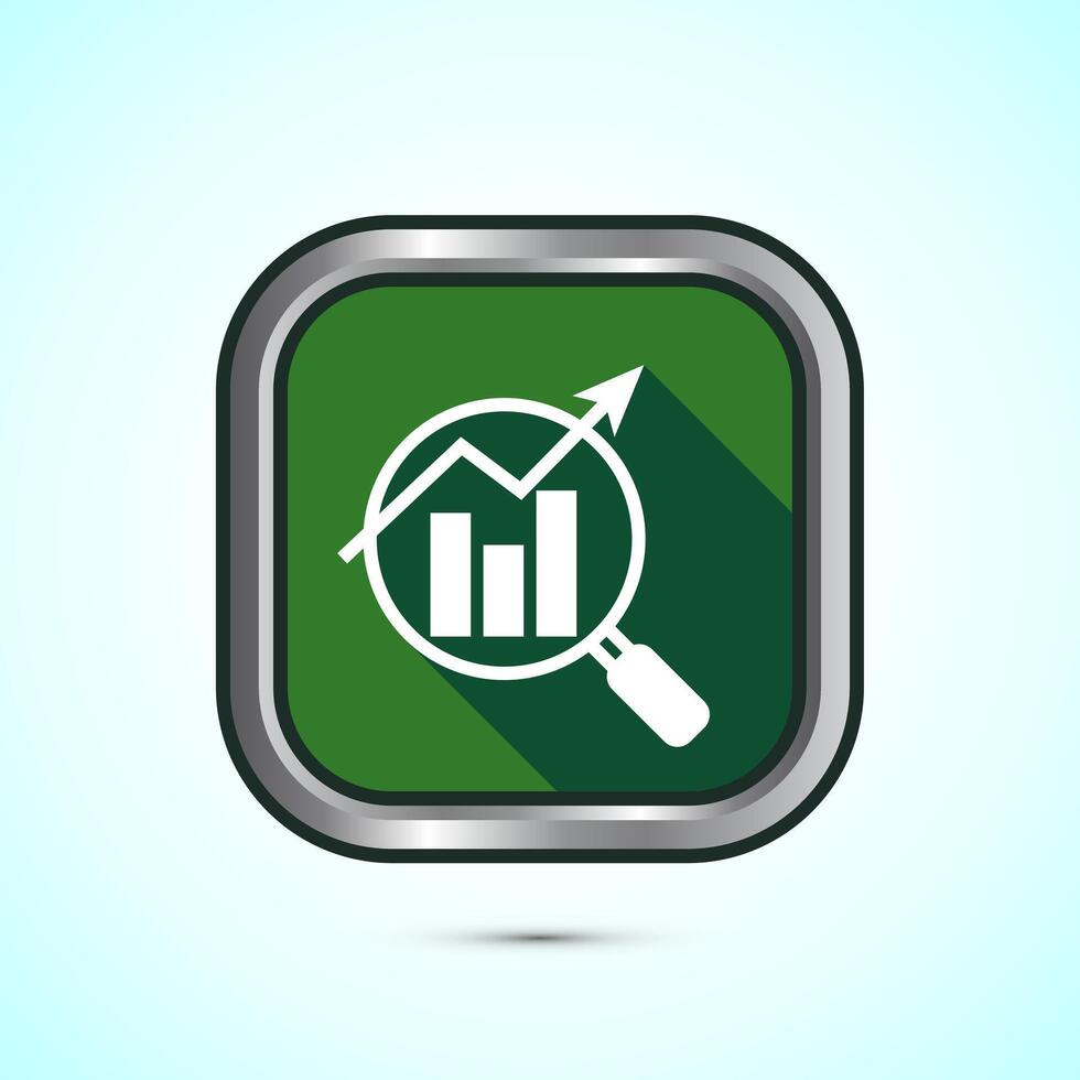 Data analytics icon design. Market research sign, analytic icon, Green color shadow button design vector