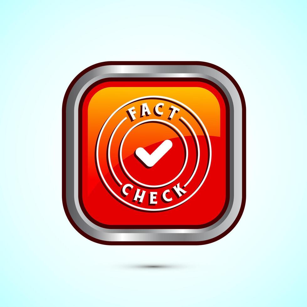 Fact check icon design illustration, Fact checking label, Fake news verified sign, Orange color square button design vector