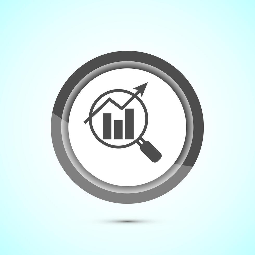 Data analytics icon design. Market research sign, analytic icon, Gray color button design vector