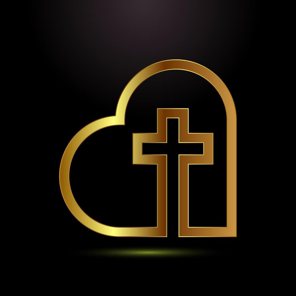 Christian cross icon design illustration, Religion sign. Holy cross logo in gold color style vector