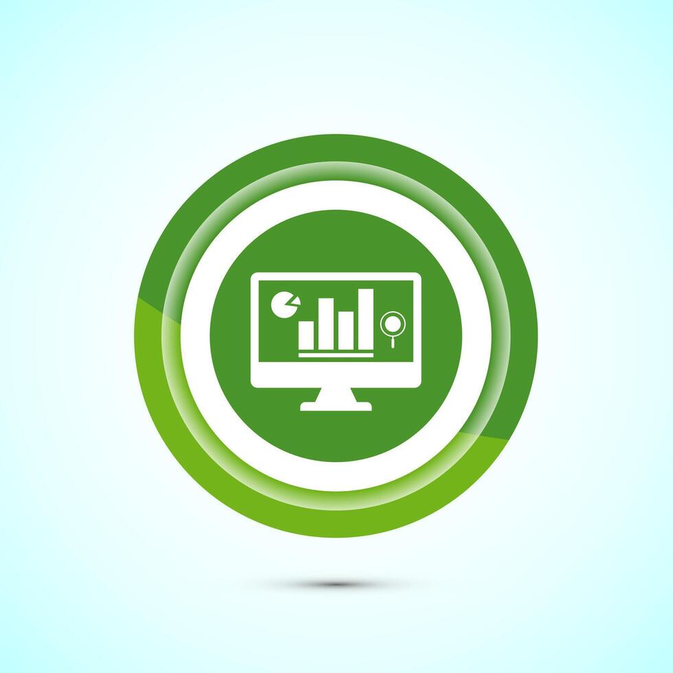 Data analytics icon design. Market research sign, analytic icon, Green color button design vector