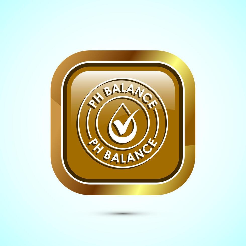PH balance icon design illustration. Neutral PH balance icon sign, Free acidity concept, Gold color square button design vector