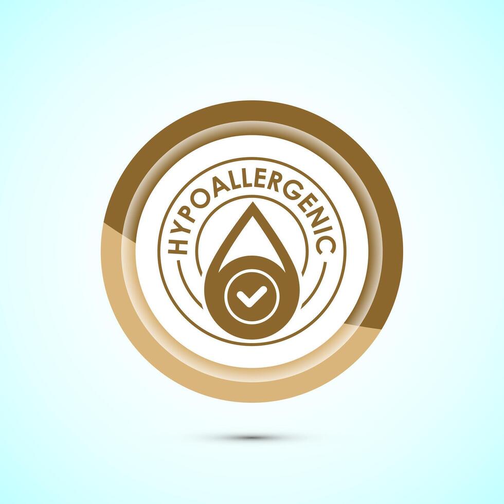 Hypoallergenic tested icon design illustration. Cosmetic certification label, Hypoallergenic icon sign, Gold color button design vector