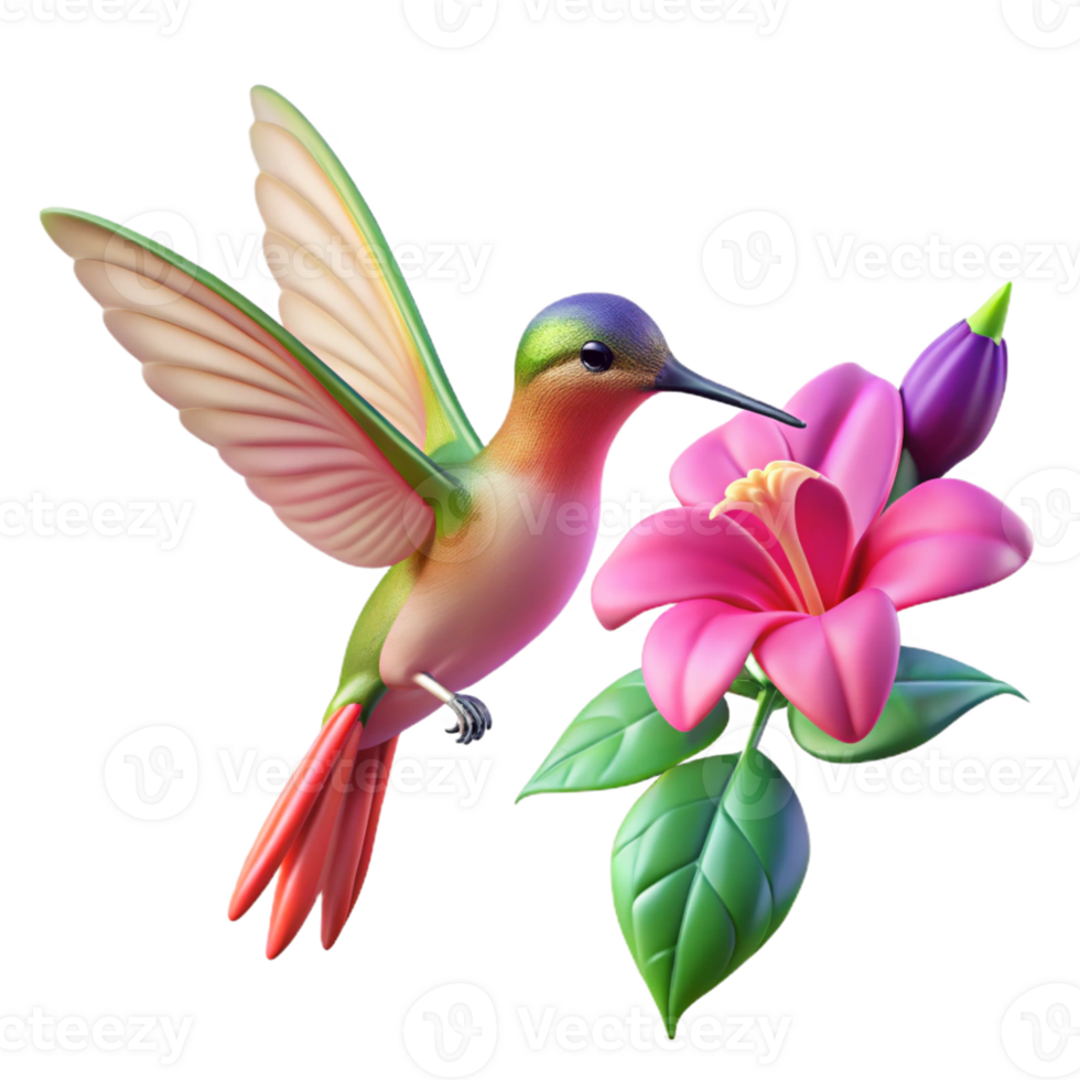 stunning rustic A delicate hummingbird hovering near a vibrant fuchsia flower, bathed in the soft, diffused light of a cloudy day, in a detailed, botanical illustration style genuine png
