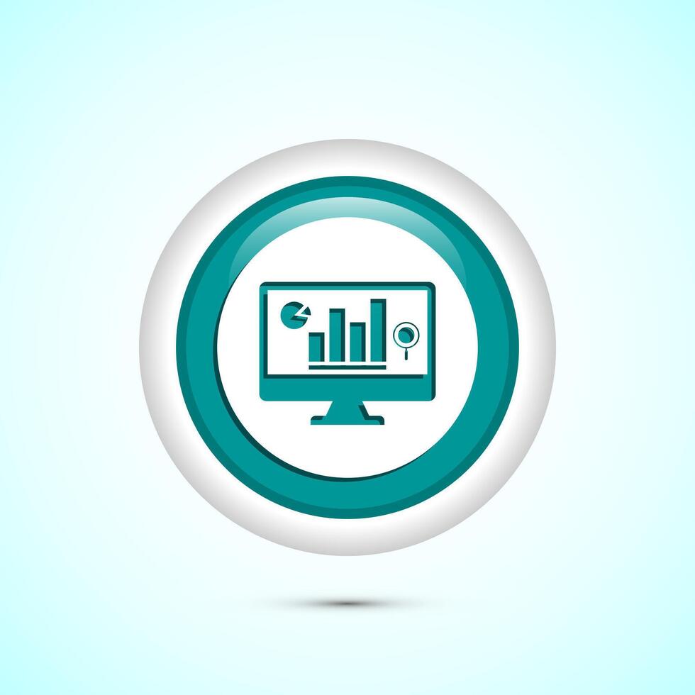 Data analytics icon design. Market research sign, analytic icon, Teal color round button design vector