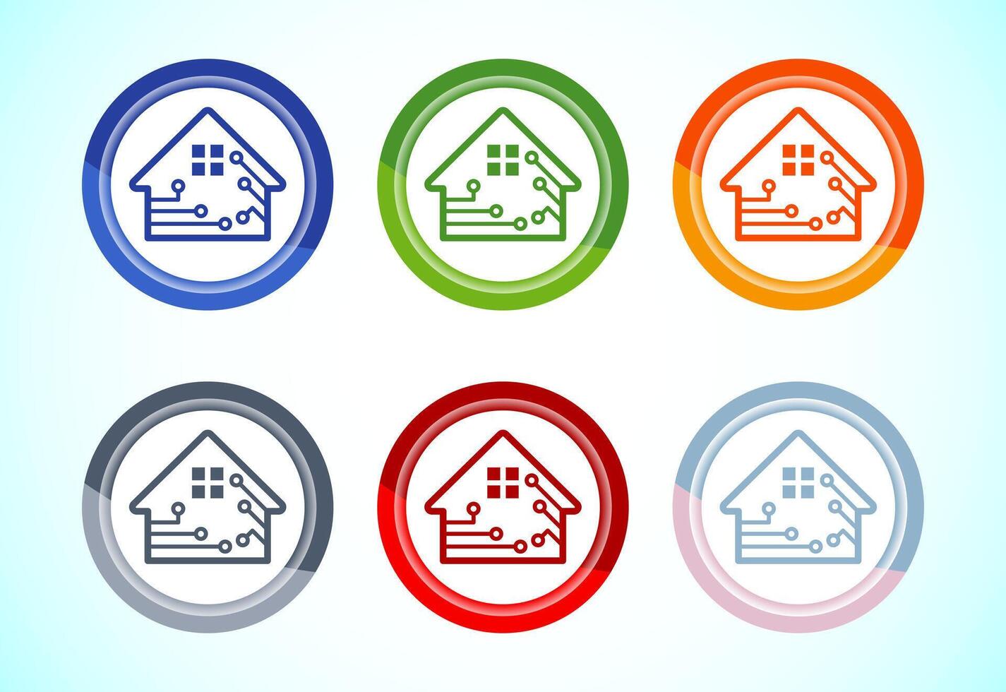 Smart house icon design illustration, Smart home sign, 6 color button design set vector