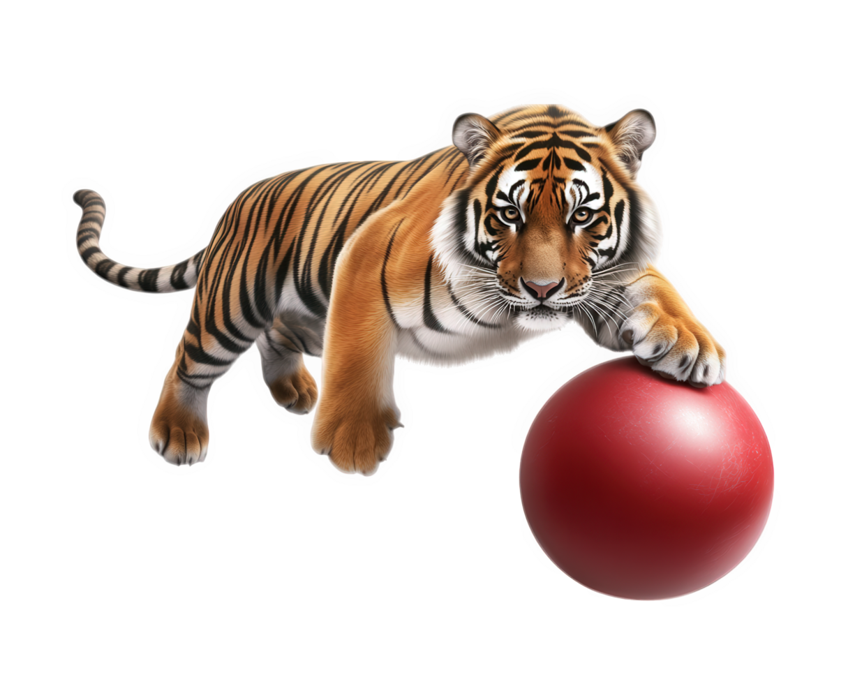 A tiger is holding a red ball png