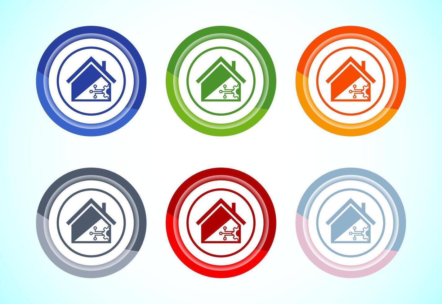 Smart house icon design, Smart home sign, 6 color button design set vector