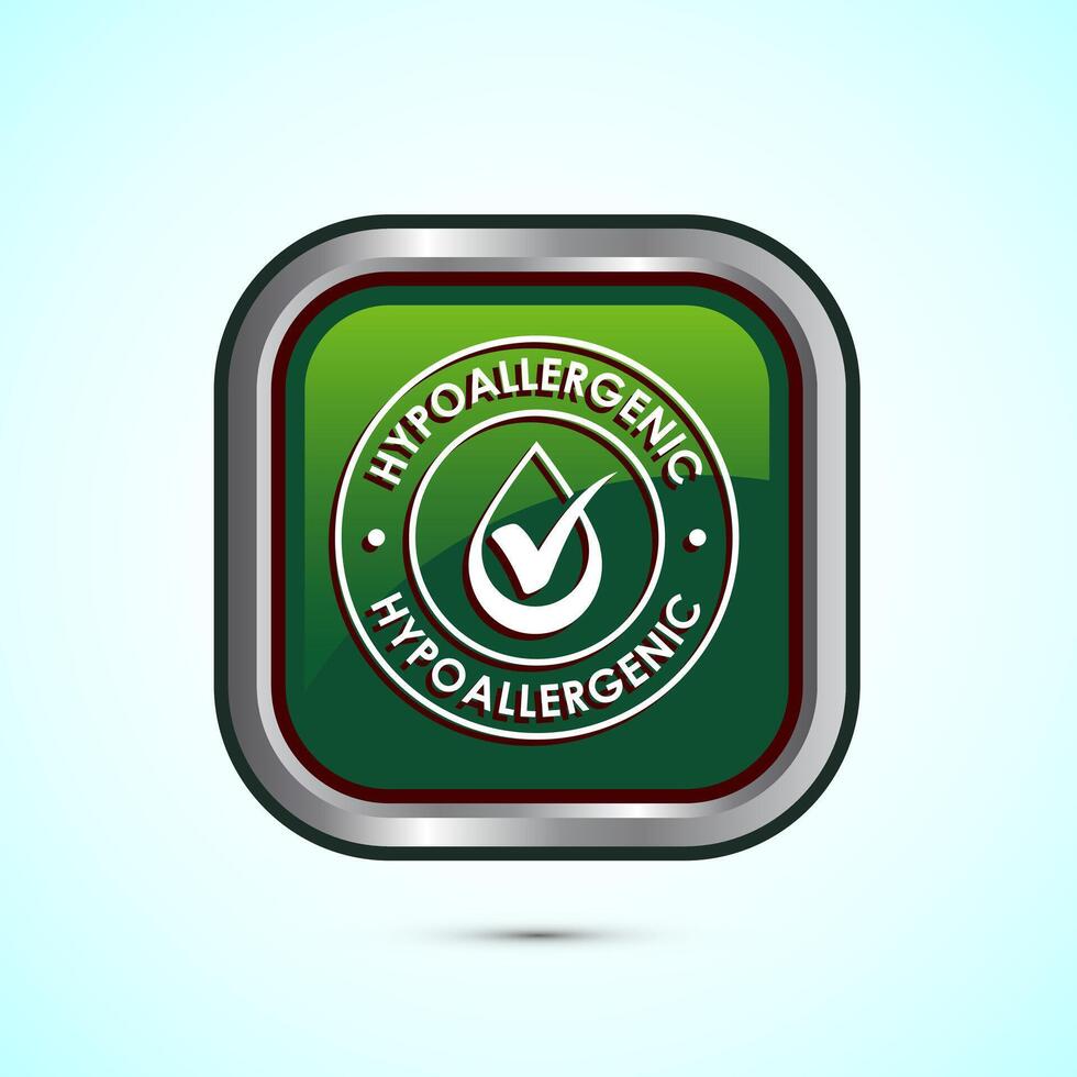 Hypoallergenic tested icon design illustration. Cosmetic certification label, Hypoallergenic icon sign, Green color square button design vector