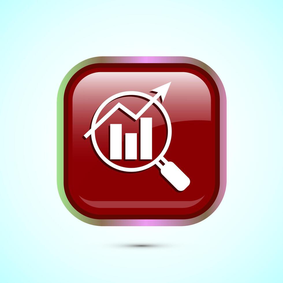 Data analytics icon design. Market research sign, analytic icon, Red color square button design vector