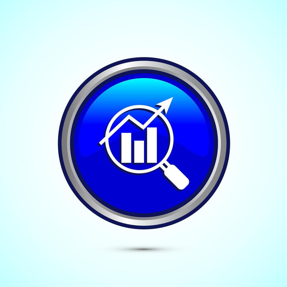 Data analytics icon design. Market research sign, analytic icon, Blue color round button design vector