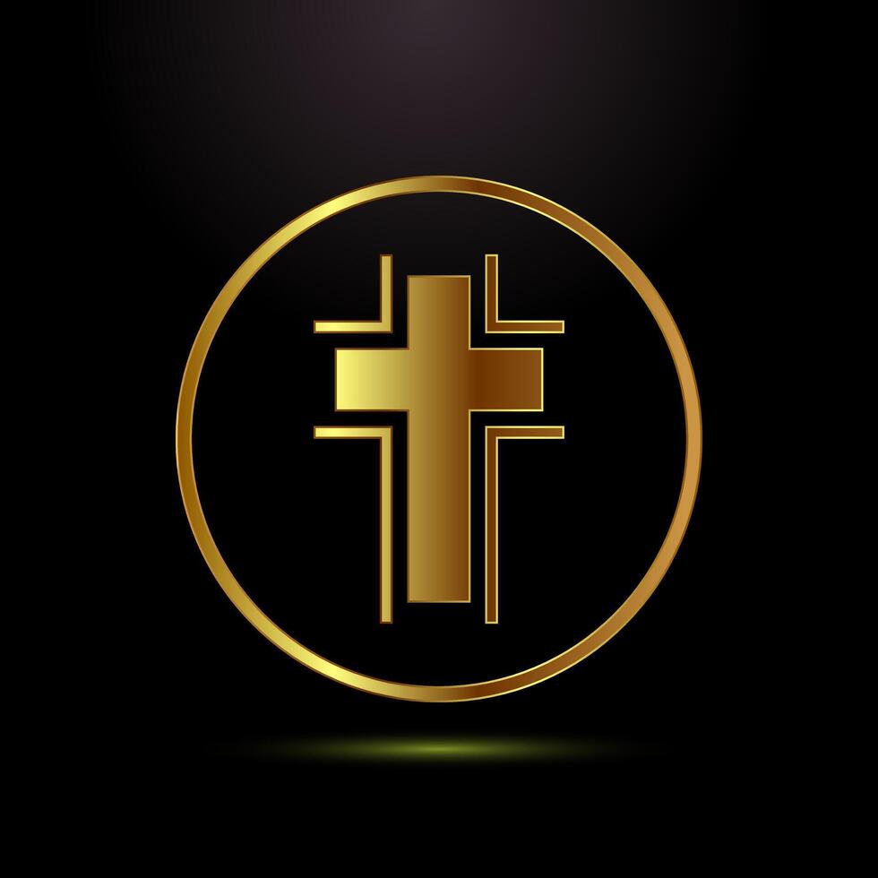 Christian cross icon illustration, Religion sign. Holy cross symbol in gold color style vector