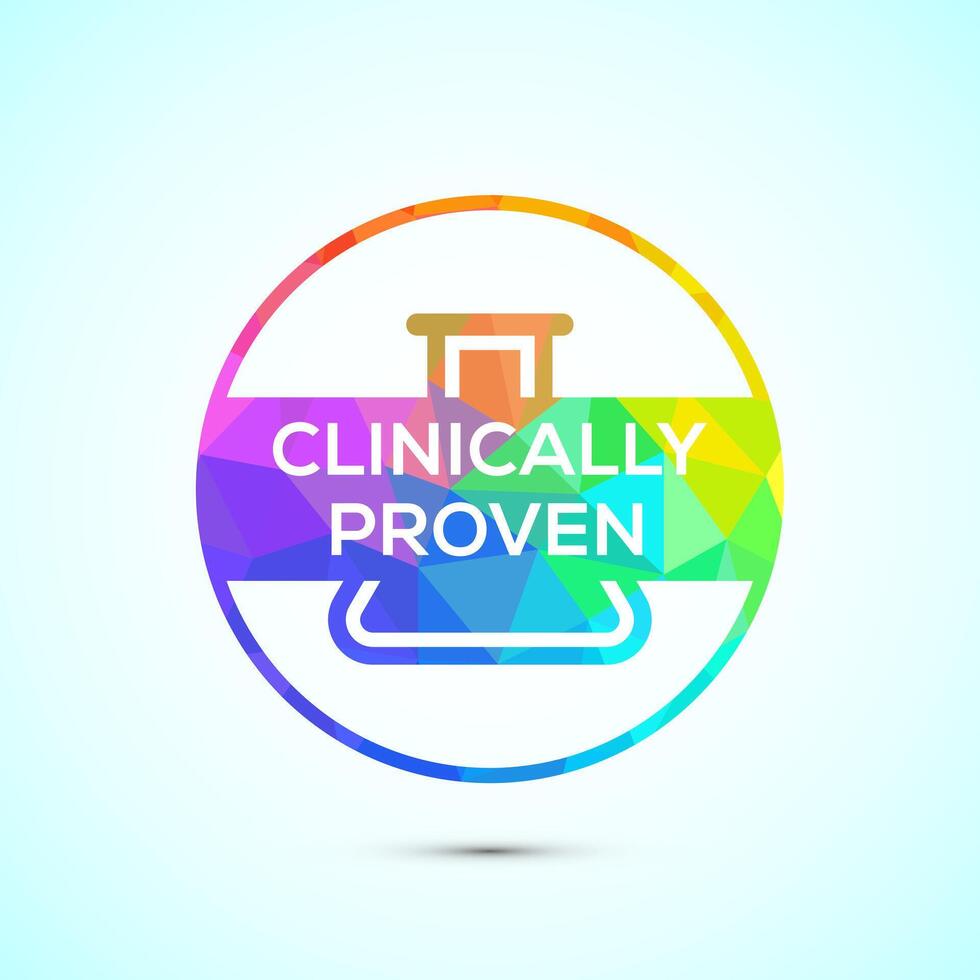 Clinically proven icon design, Clinically tested label, low poly style vector