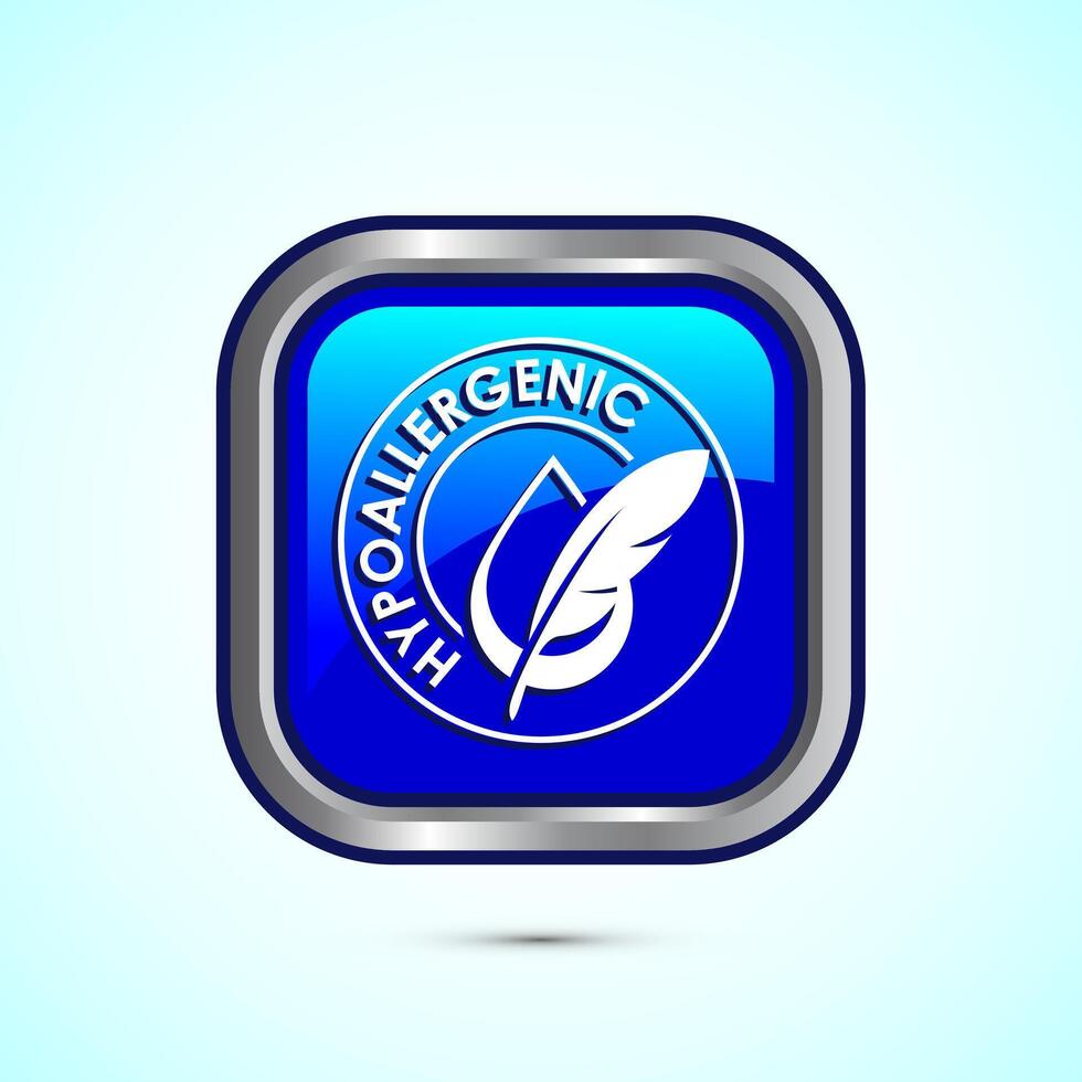 Hypoallergenic tested icon design illustration. Cosmetic certification label, Hypoallergenic icon sign, Blue color square button design vector