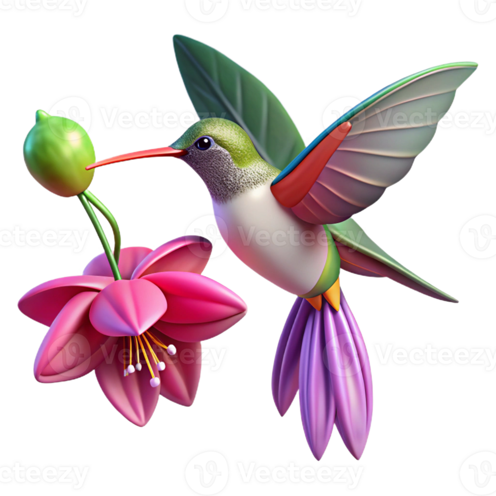 magnificent rustic A delicate hummingbird hovering near a vibrant fuchsia flower, bathed in the soft, diffused light of a cloudy day, in a detailed, botanical illustration style premium png