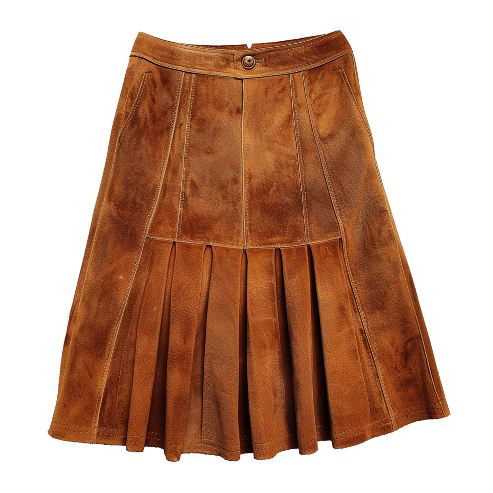 A Lovely Brown Suede ALine Pleated Mini Skirt with Button Waistband png