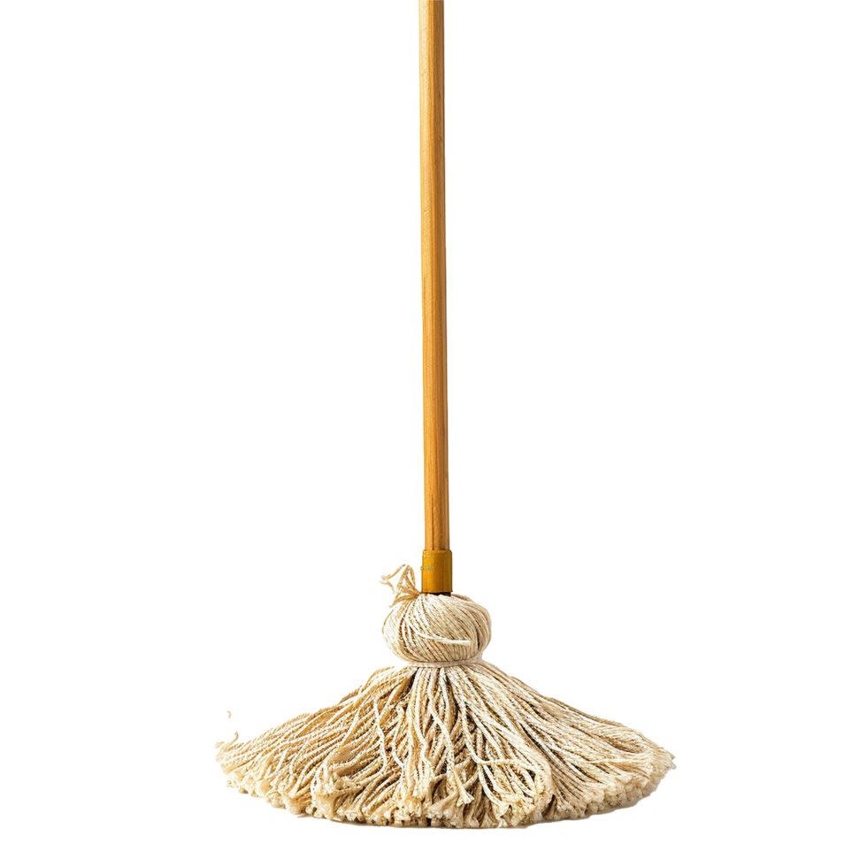 uma tradicional corda esfregão com uma de madeira lidar com contra uma luz fundo png
