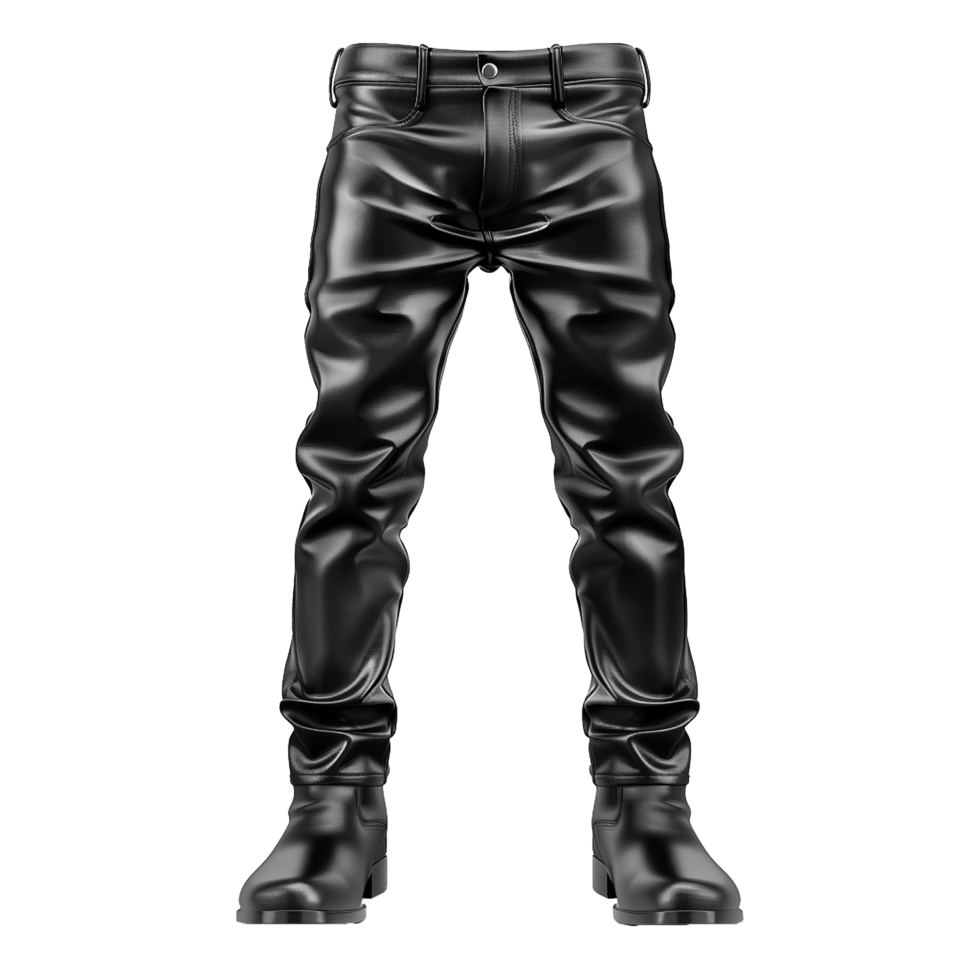 Stylish Black Leather Pants with Boots Mens Fashion Apparel Design png