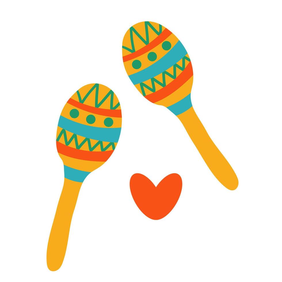 Maracas illustration in flat design. Mexican party and Spanish festival symbol cards, poster design. vector