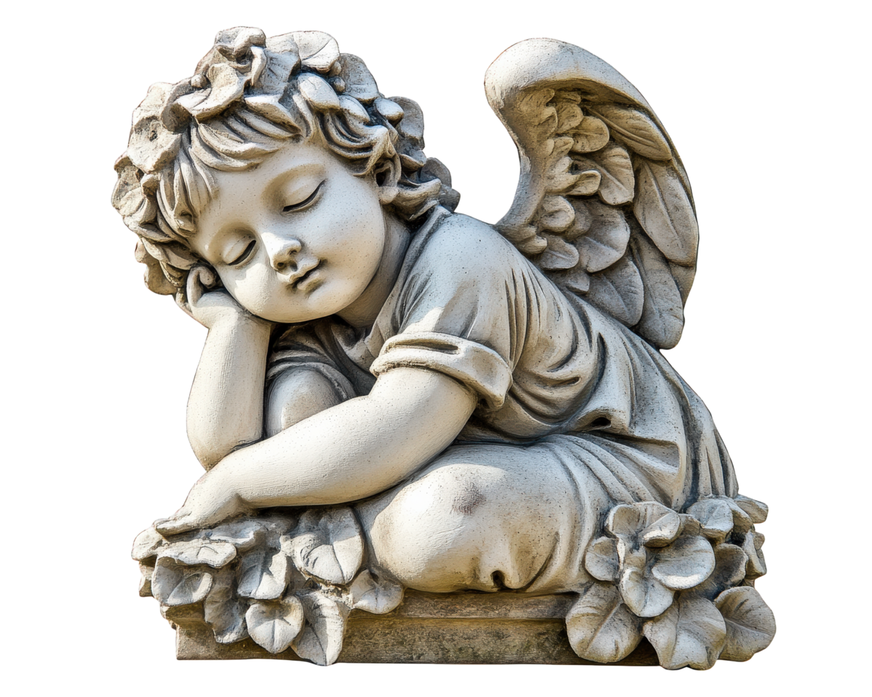 A statue of an angel sleeping on a flower png