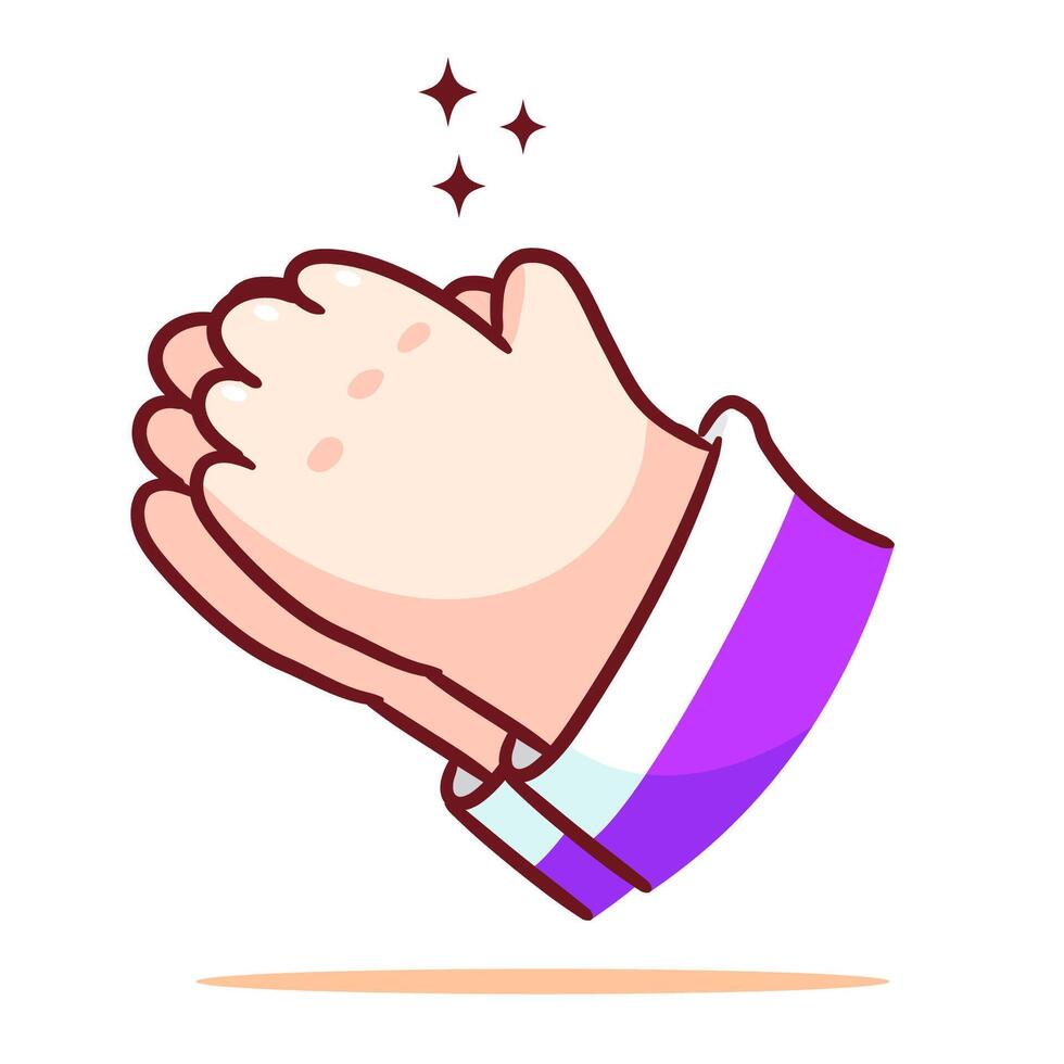 Praying religion and spirituality concept. Chibi hands gesture praying. Spiritual blessing illustration. vector