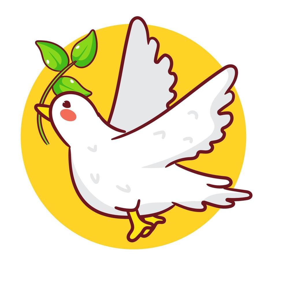 Hand drawn white flying dove with olive branch. vector