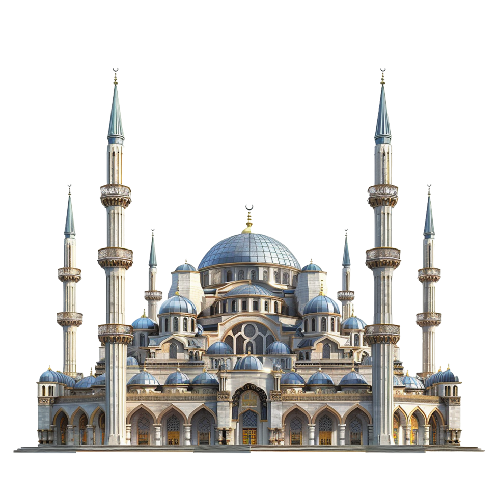 A Architectural Design of Grand Mosque with Multiple Domes and Minarets png