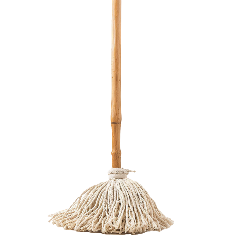String Mop with a Wooden Handle for Efficient Cleaning png