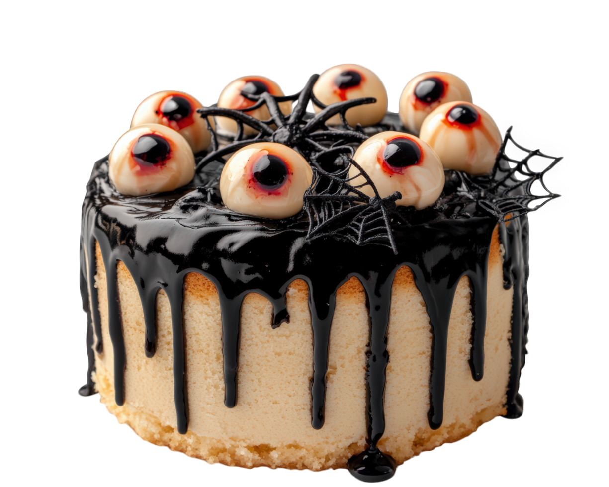 A cake with eyes and spider webs on it png
