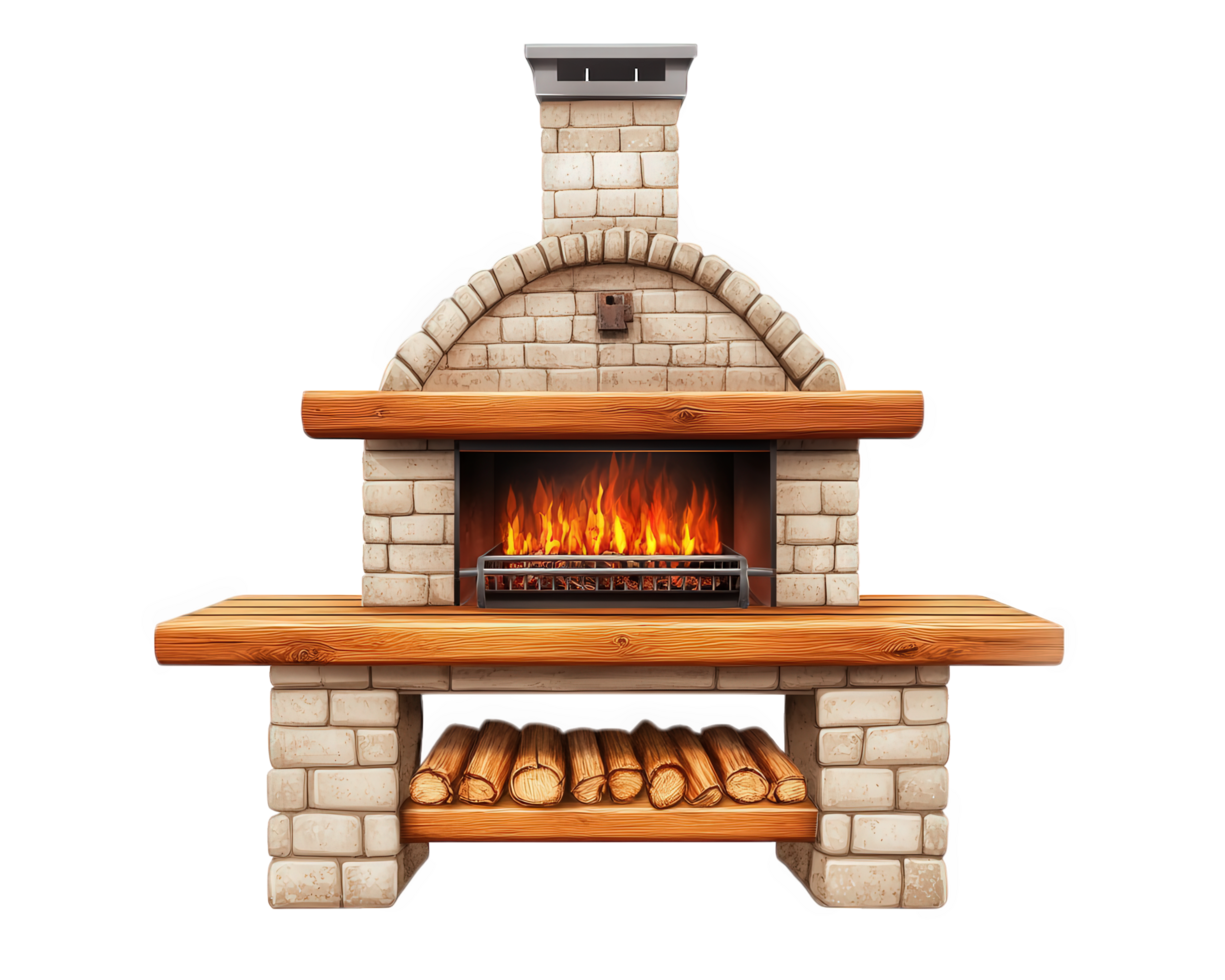 An image of a brick oven with fire png