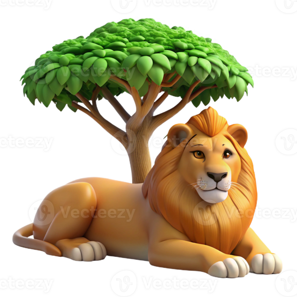 extraordinary abstract A regal lion resting in the shade of an acacia tree, illuminated by the dappled sunlight, in a majestic, realistic style high resolution png