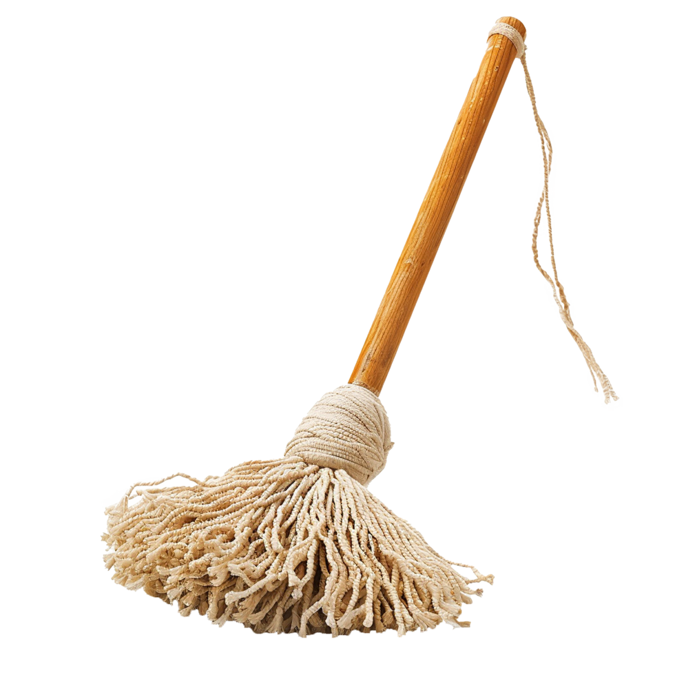 Traditional String Mop with Wooden Handle for Cleaning Floors png