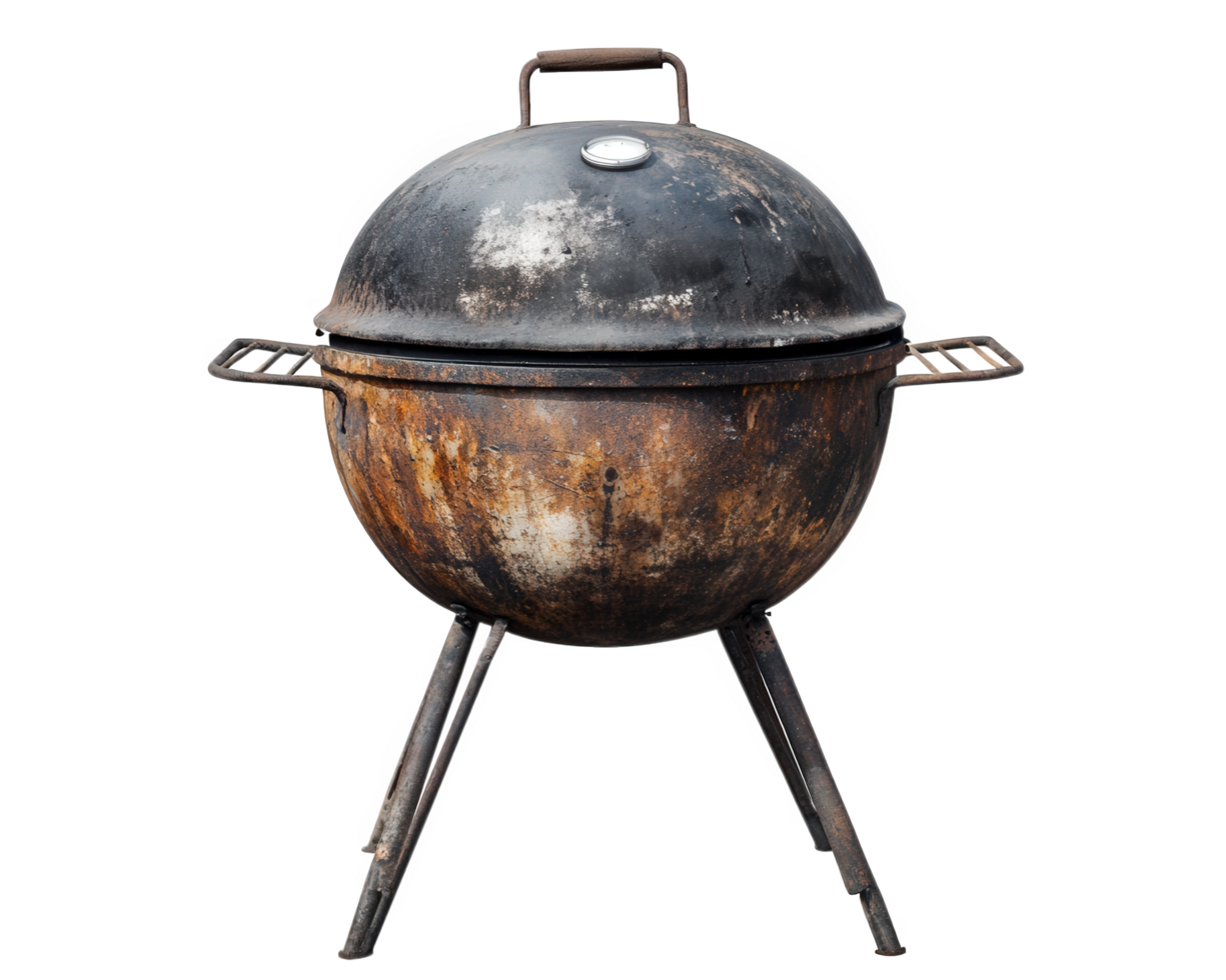 An old barbecue grill on a black background png