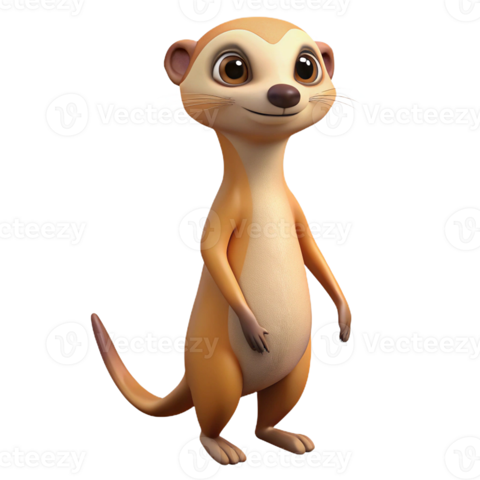 elegant classic A curious meerkat standing on its hind legs, under the bright, harsh light of midday sun, in a comical, cartoon style premium png