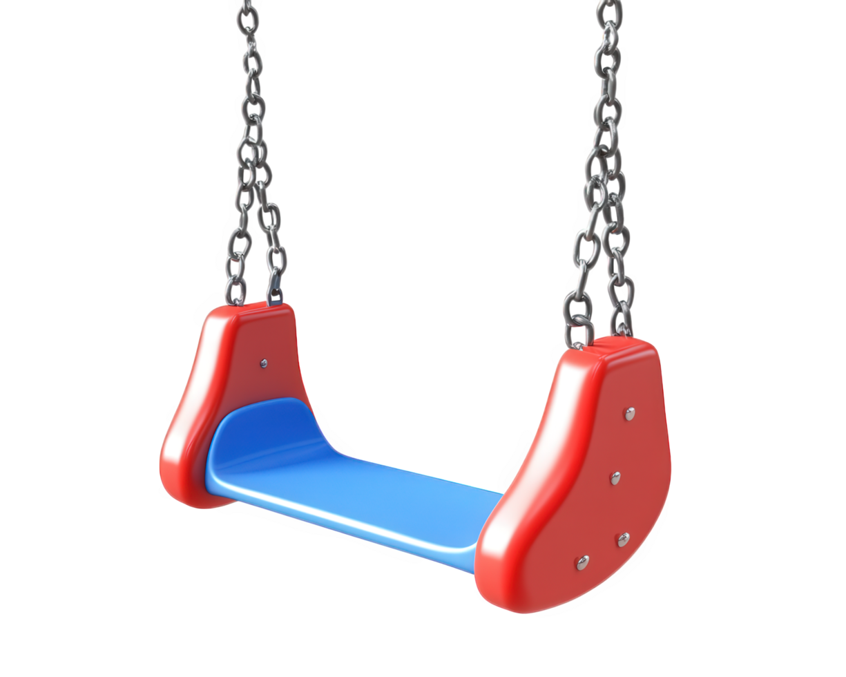 A red and blue swing with chains attached png