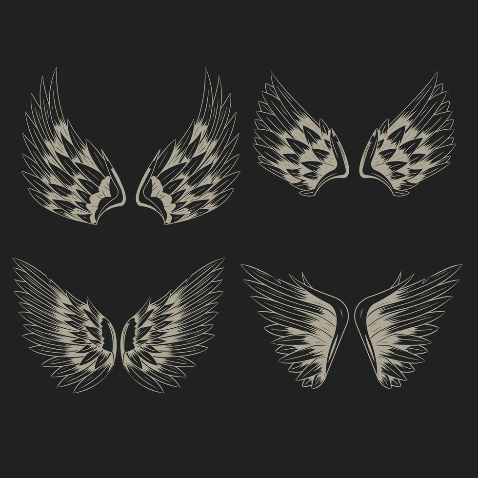 four different wings on a black background vector