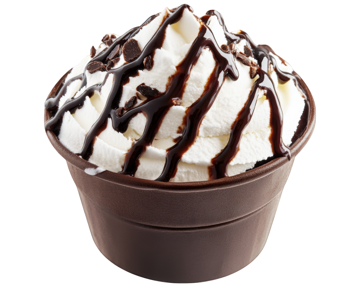 A cup of whipped cream with chocolate drizzle png