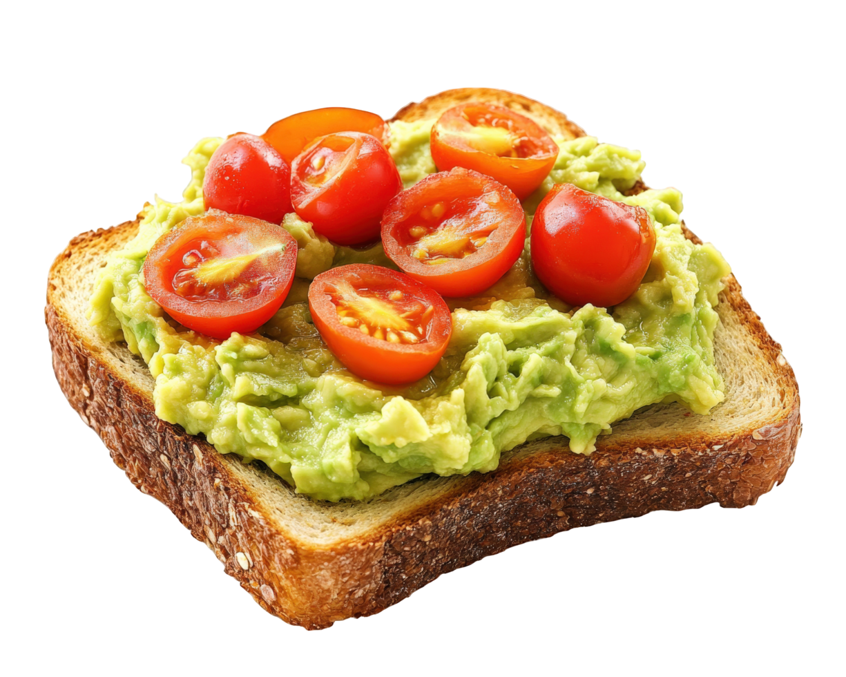 Avocado toast with tomatoes and avocado png