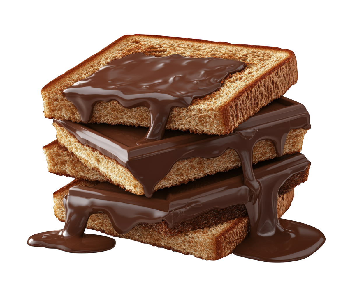 A stack of toast with chocolate sauce on top png