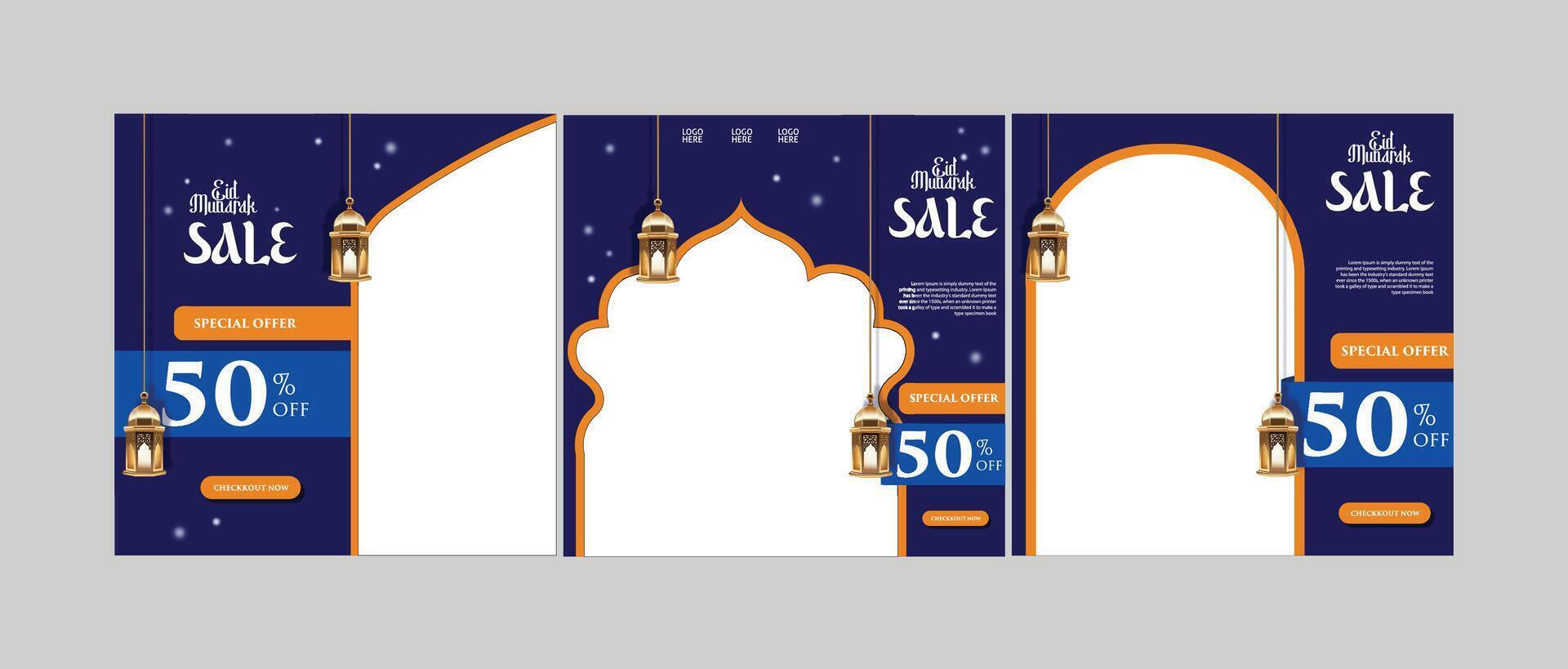 ramadan sale banner template set with arabic lanterns vector