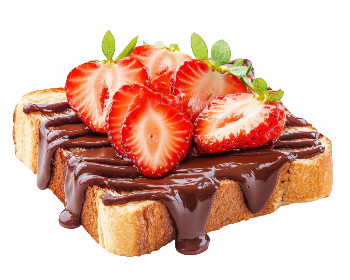 A piece of toast with strawberries and chocolate png