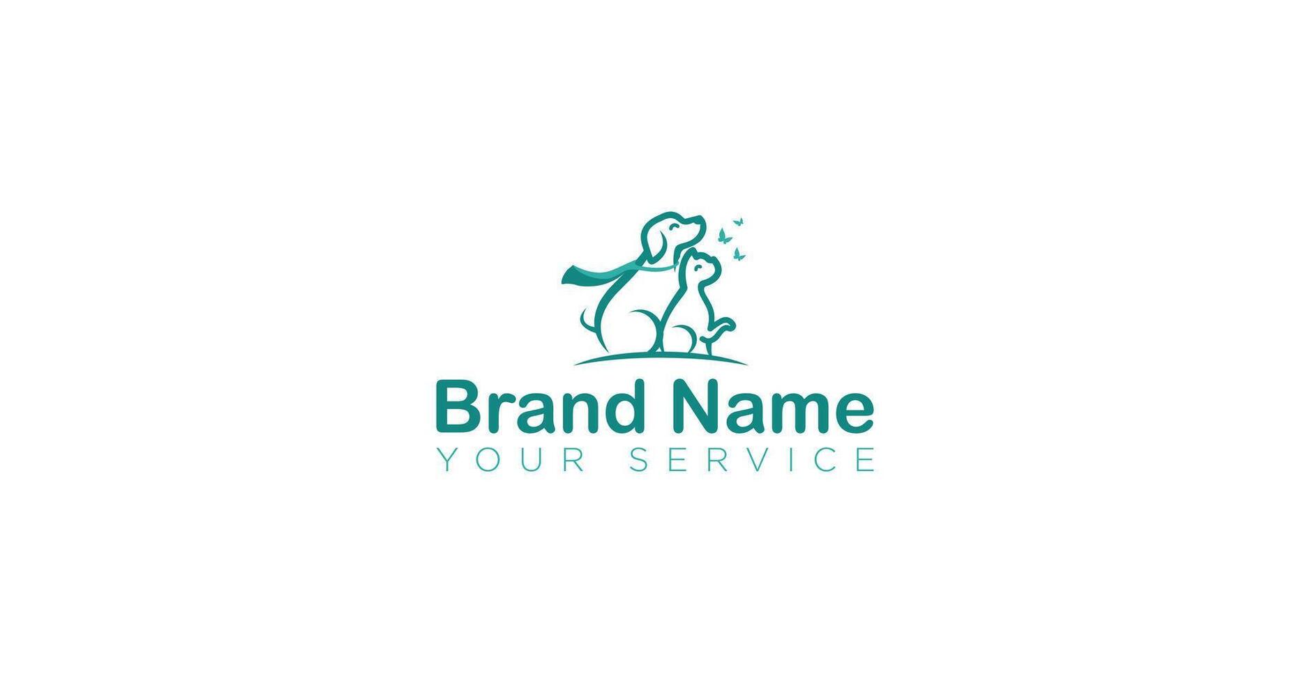 Dog and cat play butterfly logo vector