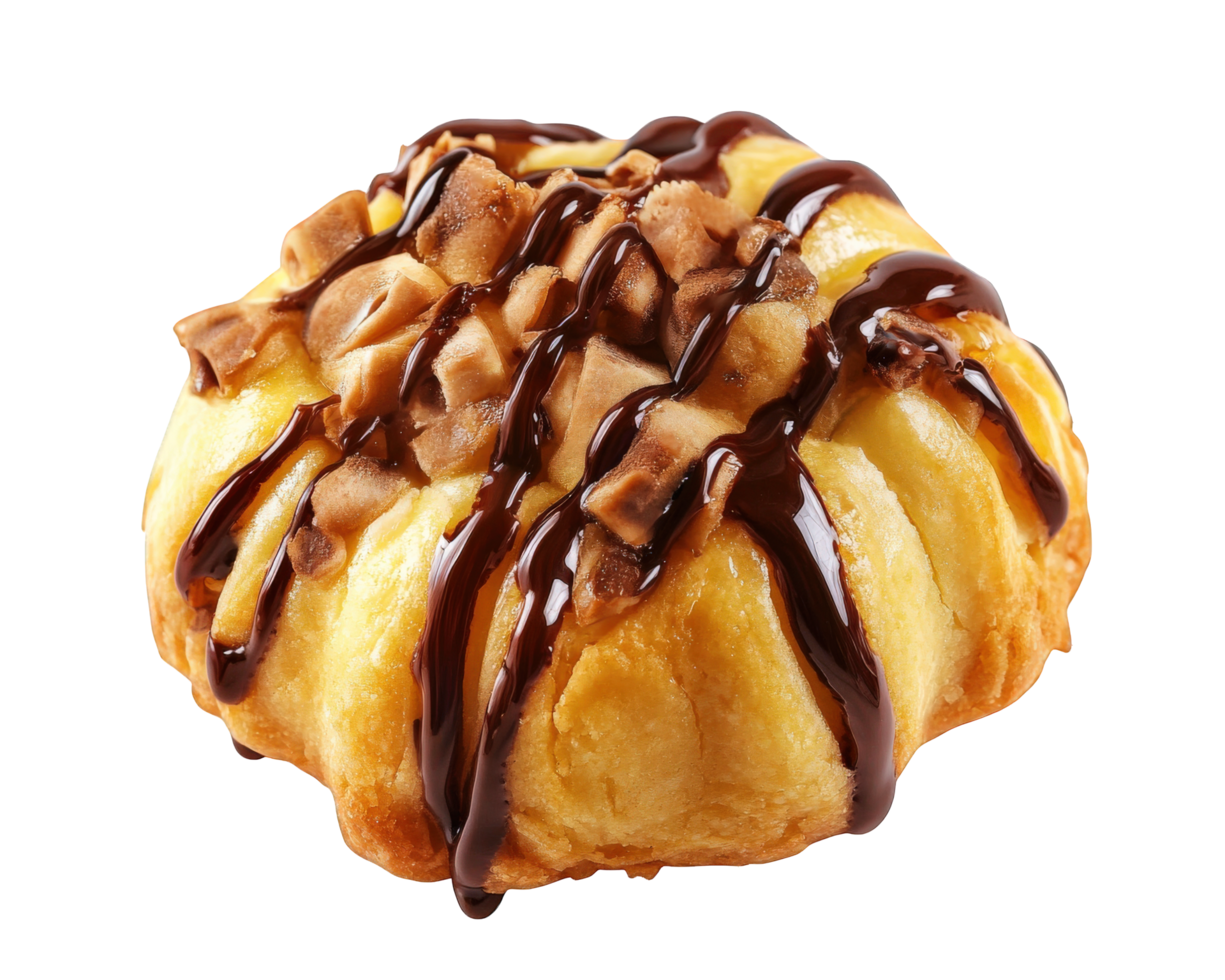 A pastry with chocolate and nuts on top png