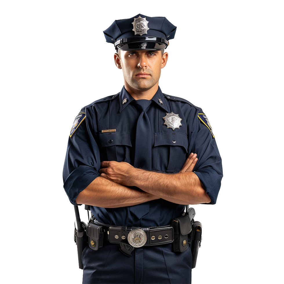 Portrait of a Confident Police Officer in Full Uniform with Arms Crossed png
