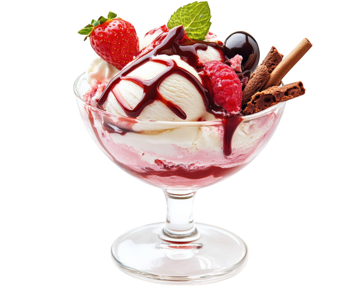 A dessert in a glass with strawberries and chocolate png