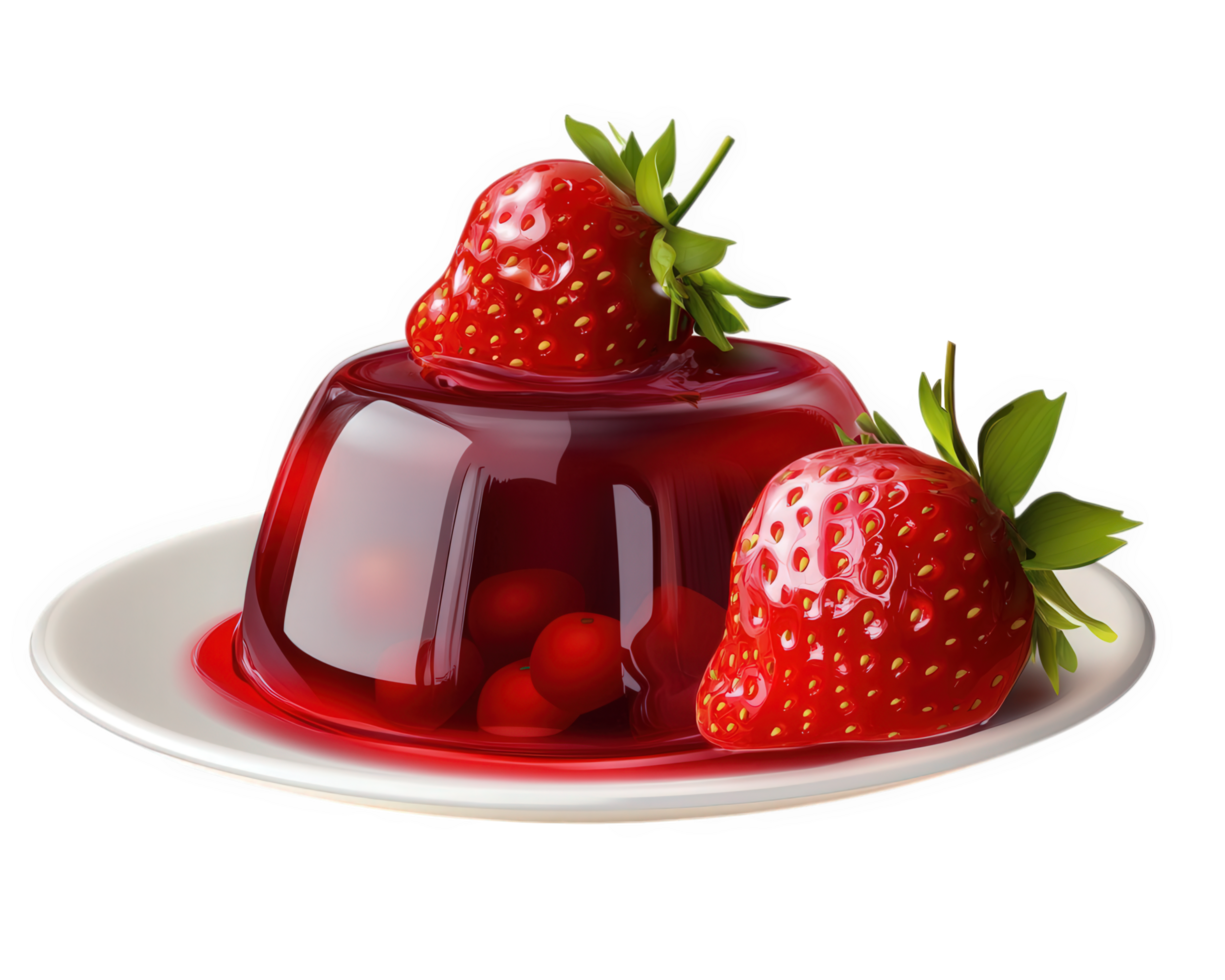 A strawberry jelly on a plate with strawberries png