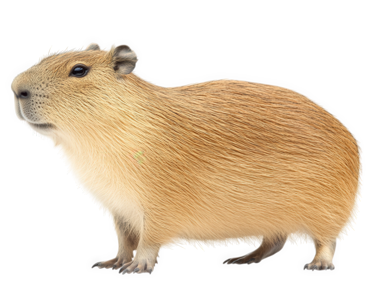 A capybara is standing in front of a black background png