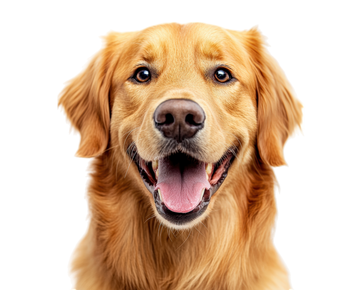 A golden retriever is smiling and looking at the camera png
