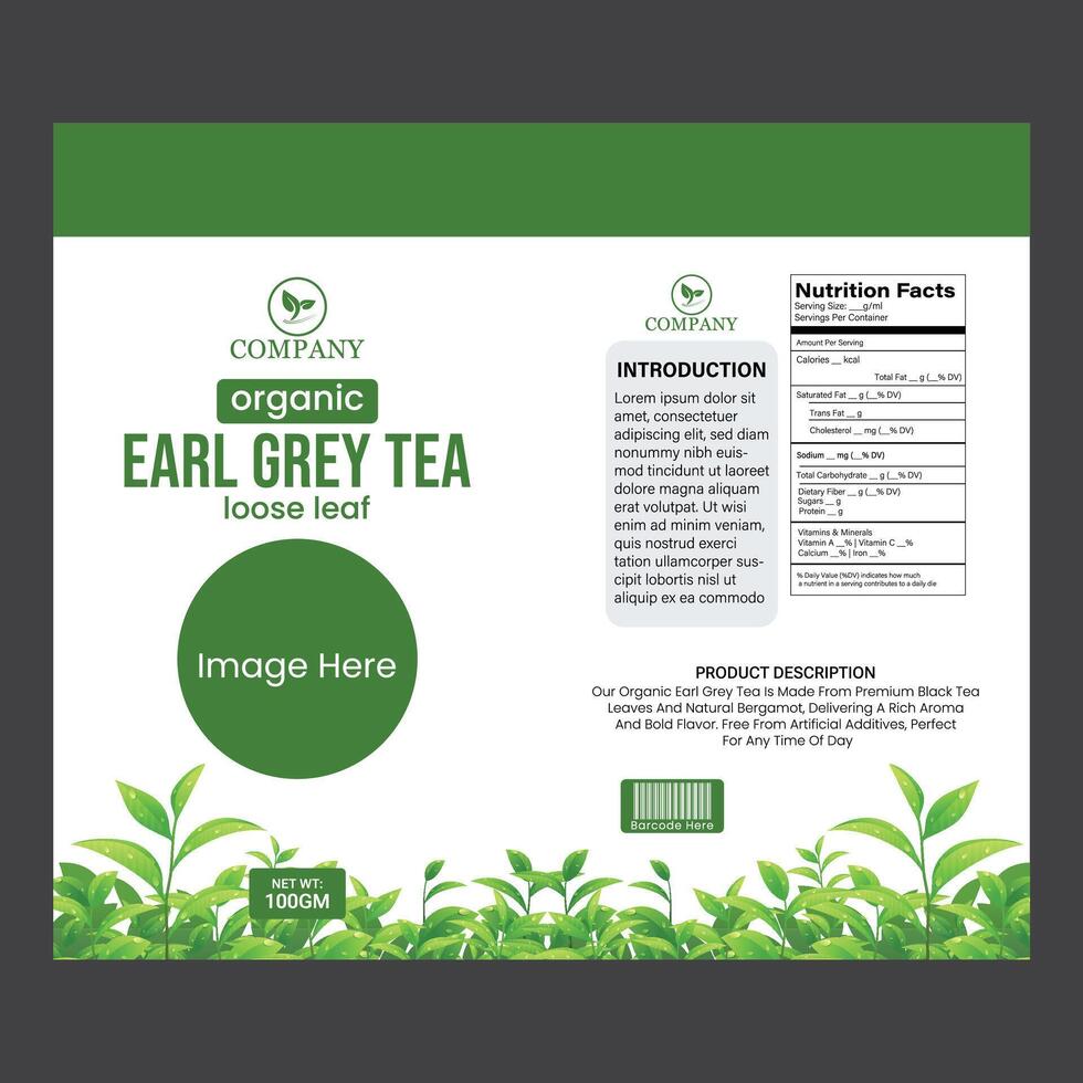 Elegant and Modern Organic Earl Grey Tea Pouch Packaging Design vector