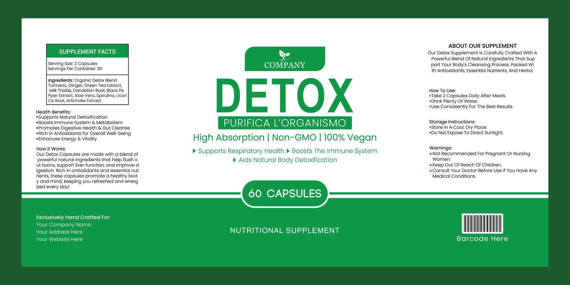 Detox Supplement Label Template vector